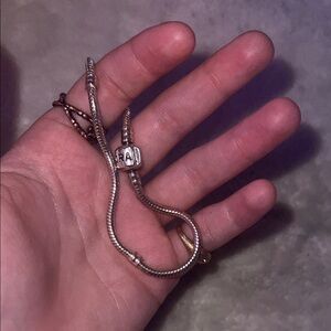 Pandora Silver Snake Chain Bracelet with Logo Bead